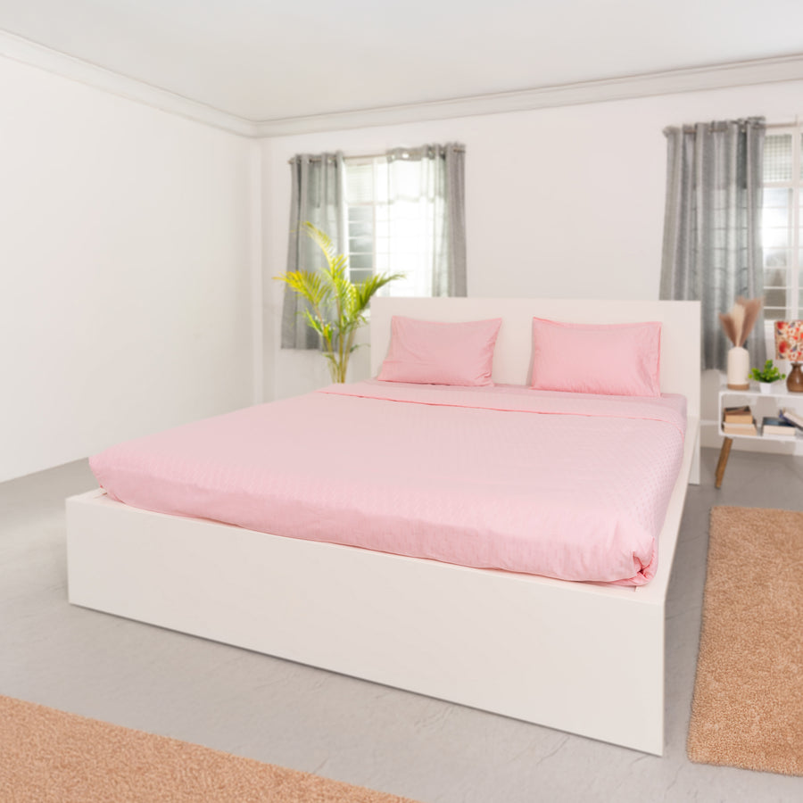 Strawberry Cream, 300TC, Step Design Bedsheet Set