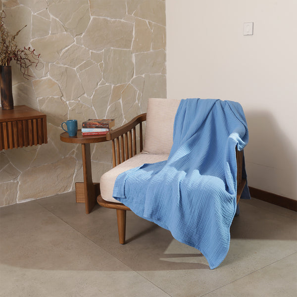 Blue Muslin Throw Blanket