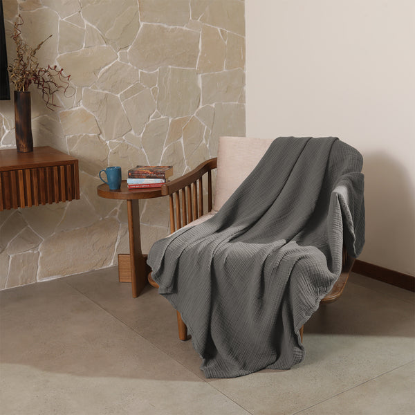 Charcoal Grey Muslin Throw Blanket