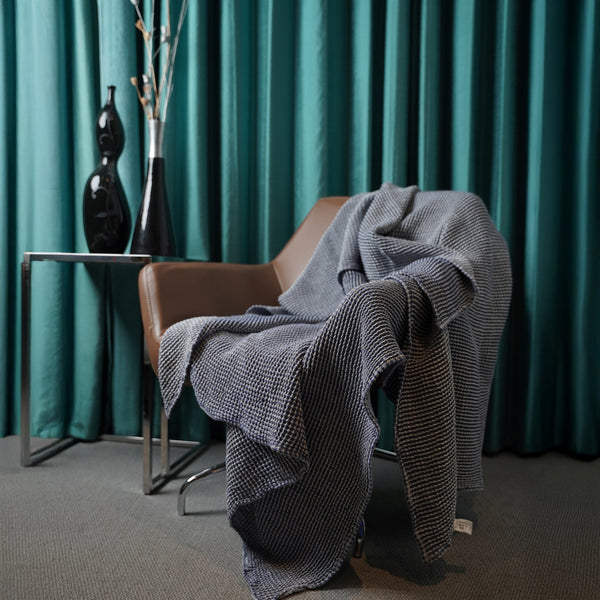 Navy Blue Waffle Throw Blanket