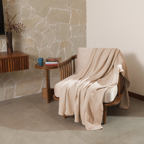 Beige Muslin Throw Blanket Single
