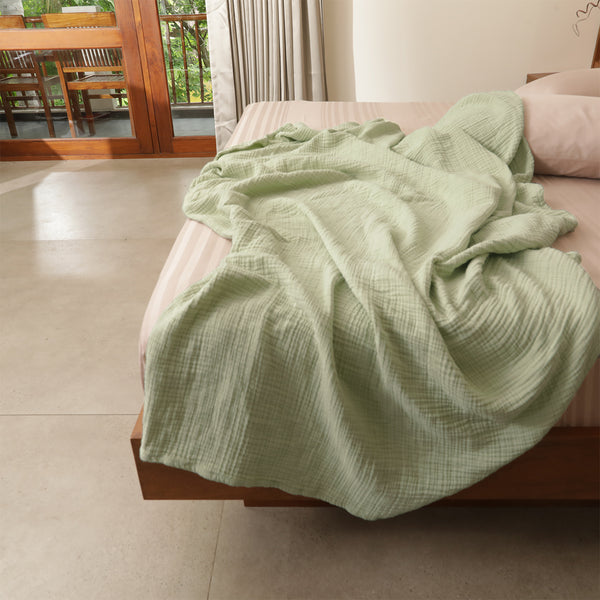 Pastel Green Muslin Throw Blanket Double