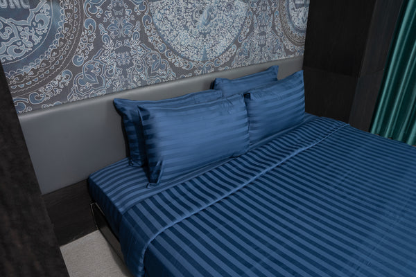Navy Blue, 500TC, Stripes Bedsheet Set