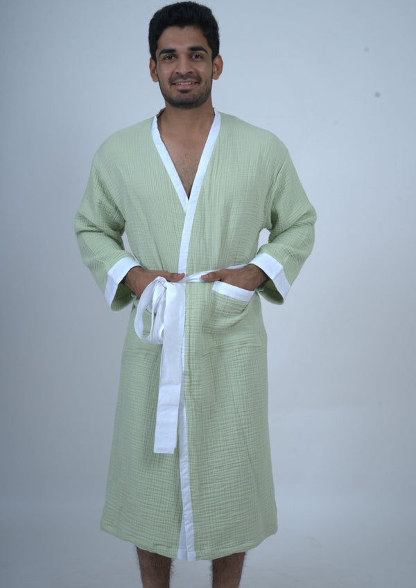 Unisex Luxury Muslin Bath Robe - Pastel Green