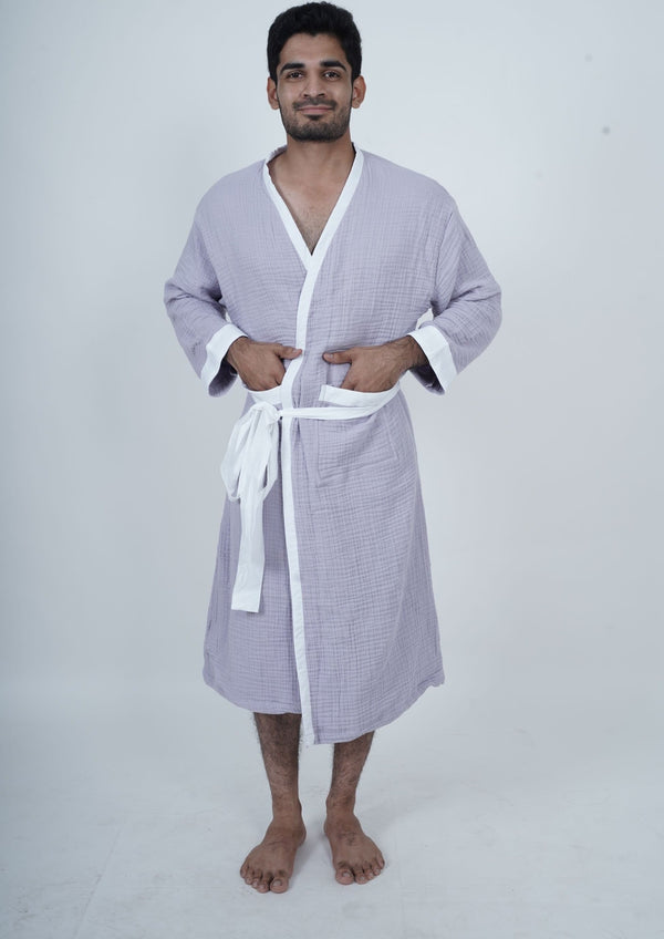 Unisex Luxury Muslin Bath Robe - Lavender
