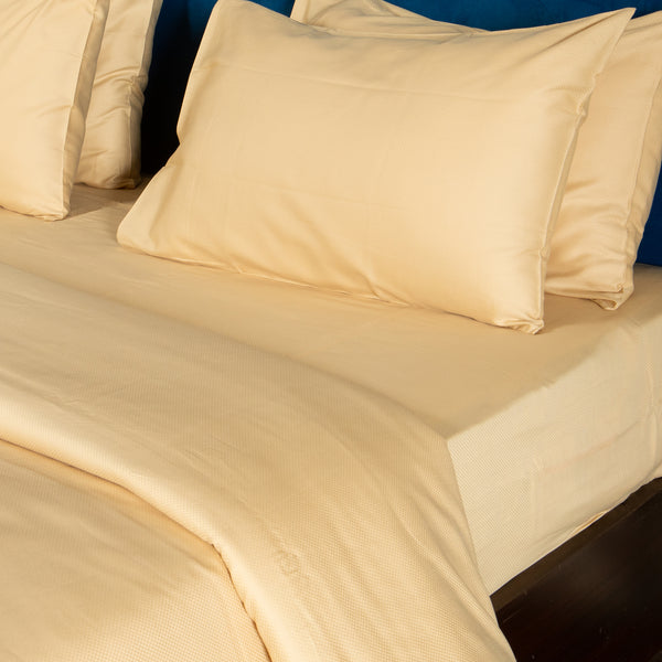 Almond Buff, 300TC, Microchecks Bedsheet Set