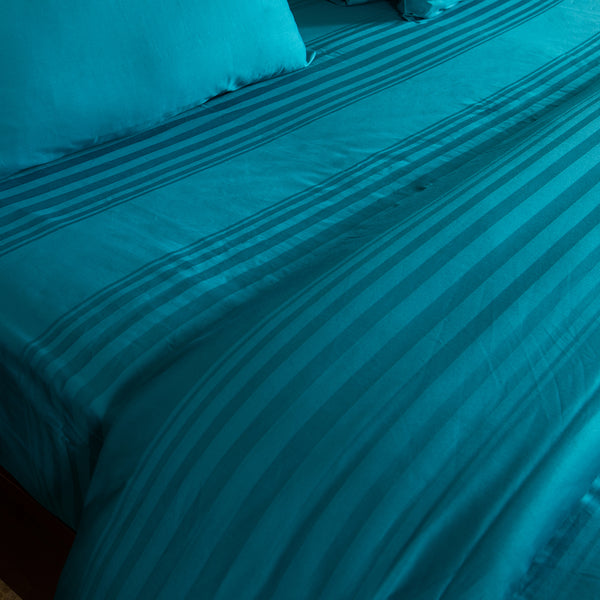 Teal Blue, 300TC, Horizontal Stripes Bedsheet Set