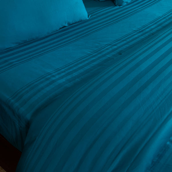 Teal Blue Duvet Cover, 300 TC, Horizontal Stripes