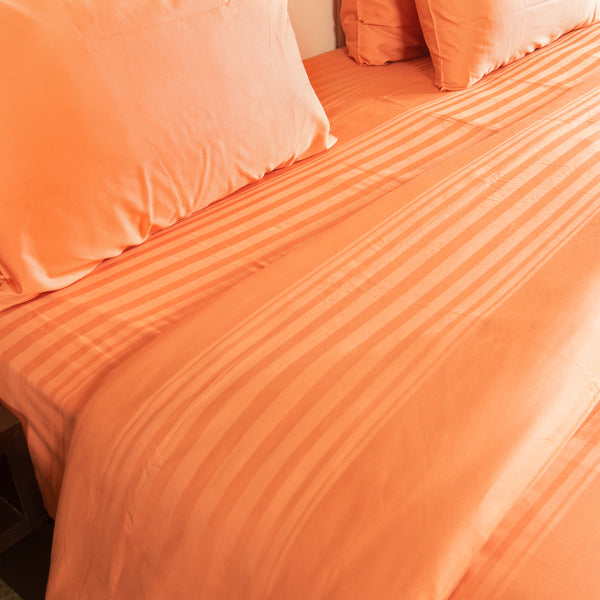 Apricot Brandy, 300TC, Horizontal Stripes Bedsheet Set