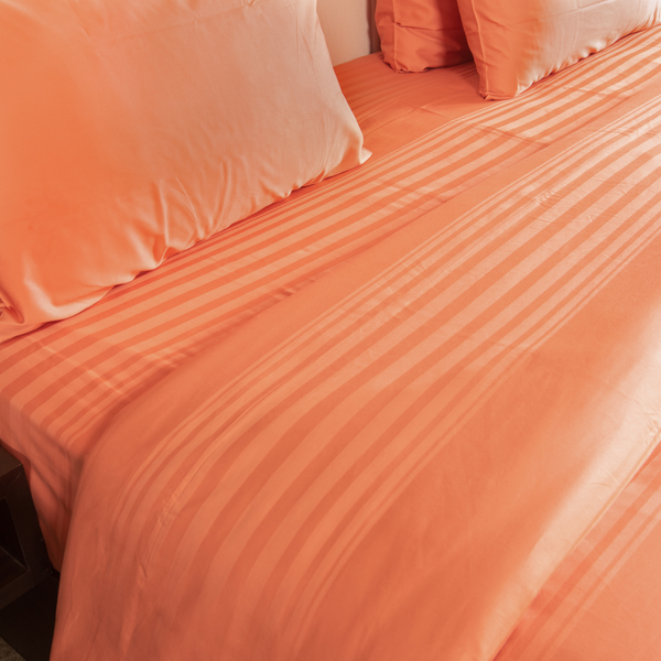 Apricot Brandy Duvet Cover, 300 TC, Horizontal Stripes