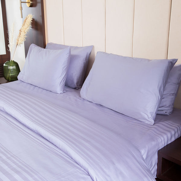 Lavender Aura, 300TC, Horizontal Stripes Bedsheet Set