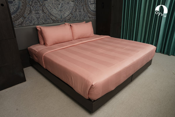 Rose Tan, 300TC, Stripes Bedsheet Set
