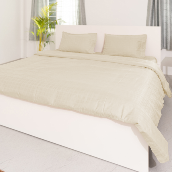 Bone White, 300TC, Window Pane Bedsheet Set