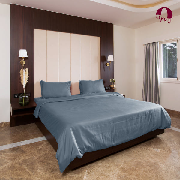 Mineral Blue, 300TC, Microchecks Bedsheet Set