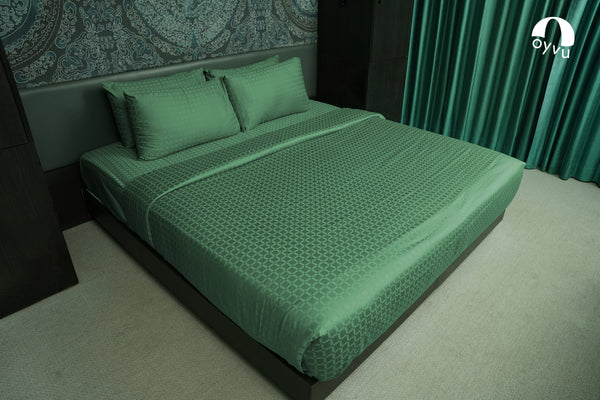 Malachite Green, 400TC, Signature Checks Bedsheet Set