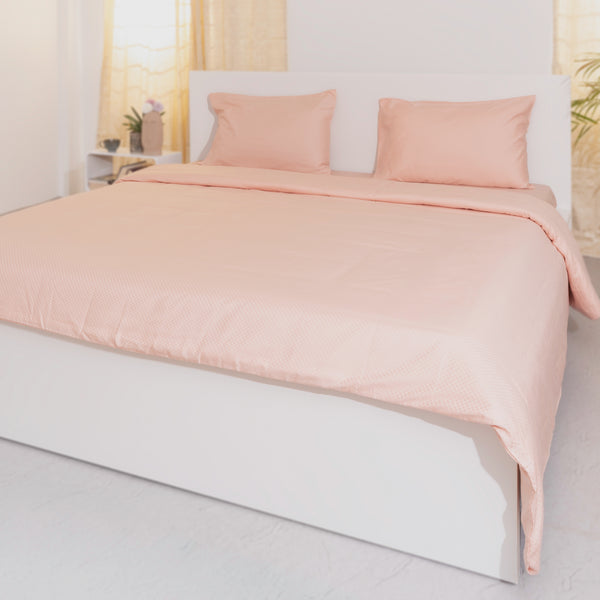 Bisque, 400 TC, 5mm Checks,  Vegan Silk Blend Bedsheet Set