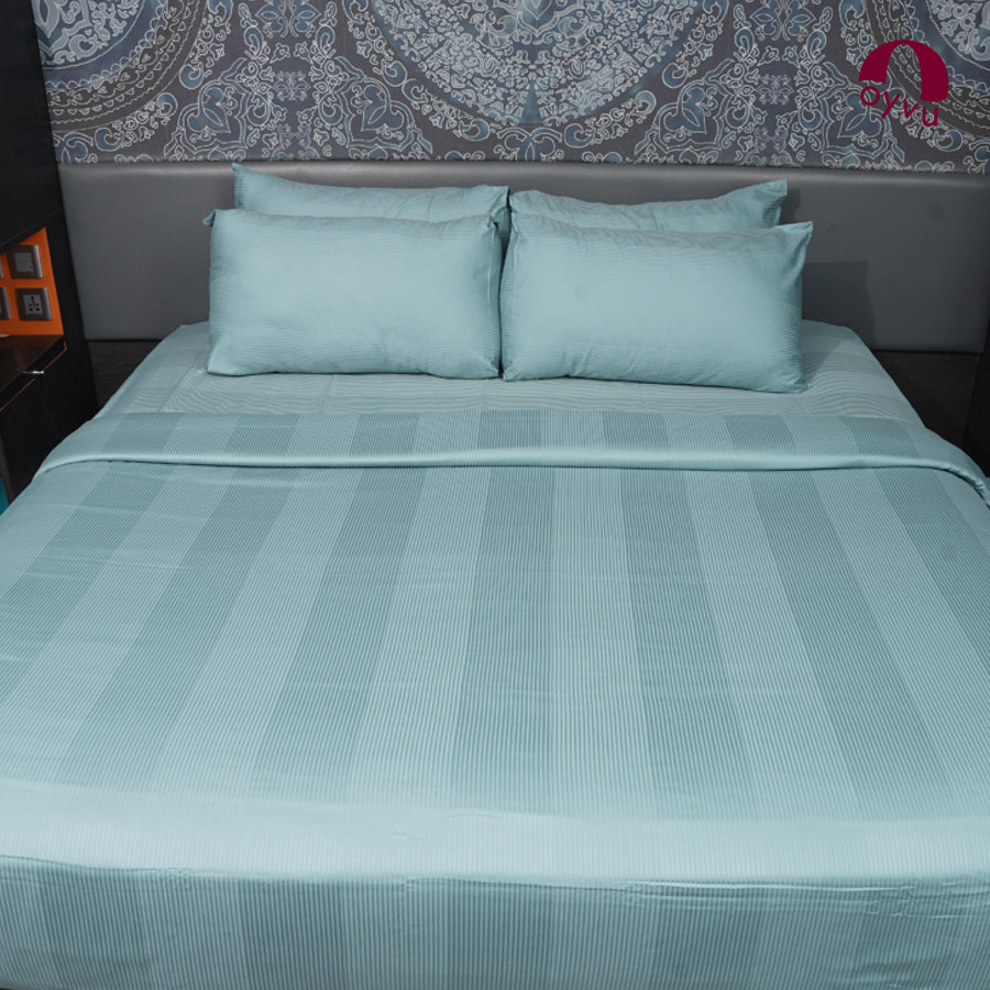 Smoke Blue, 300TC, Stripes Bedsheet Set