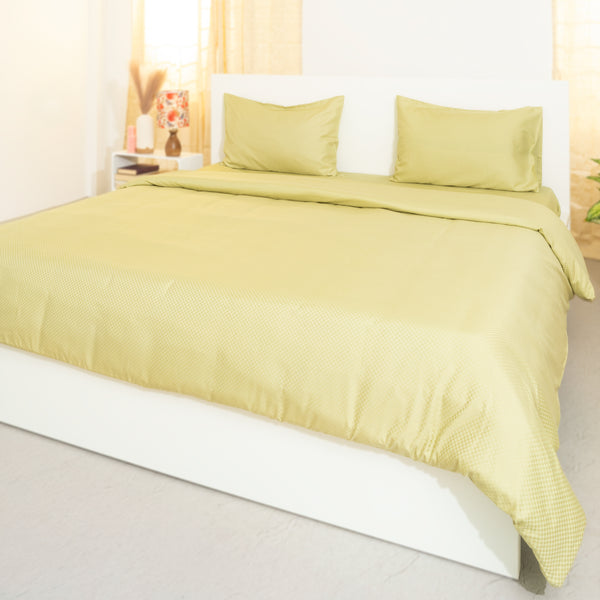 Sage Green, 400 TC, 5mm Checks,  Vegan Silk Blend Bedsheet Set