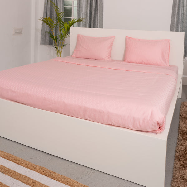 Strawberry Cream, 300TC, Step Design Bedsheet Set
