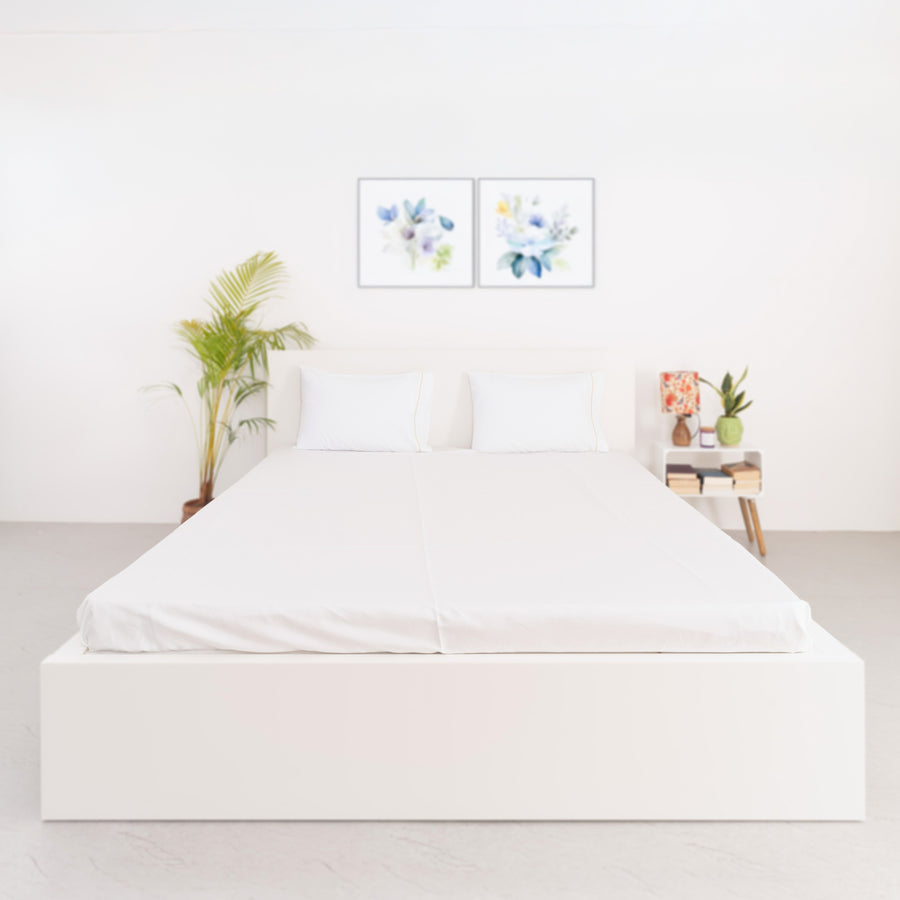 Gold Chess on White Percale, 300 TC Bedsheet Set